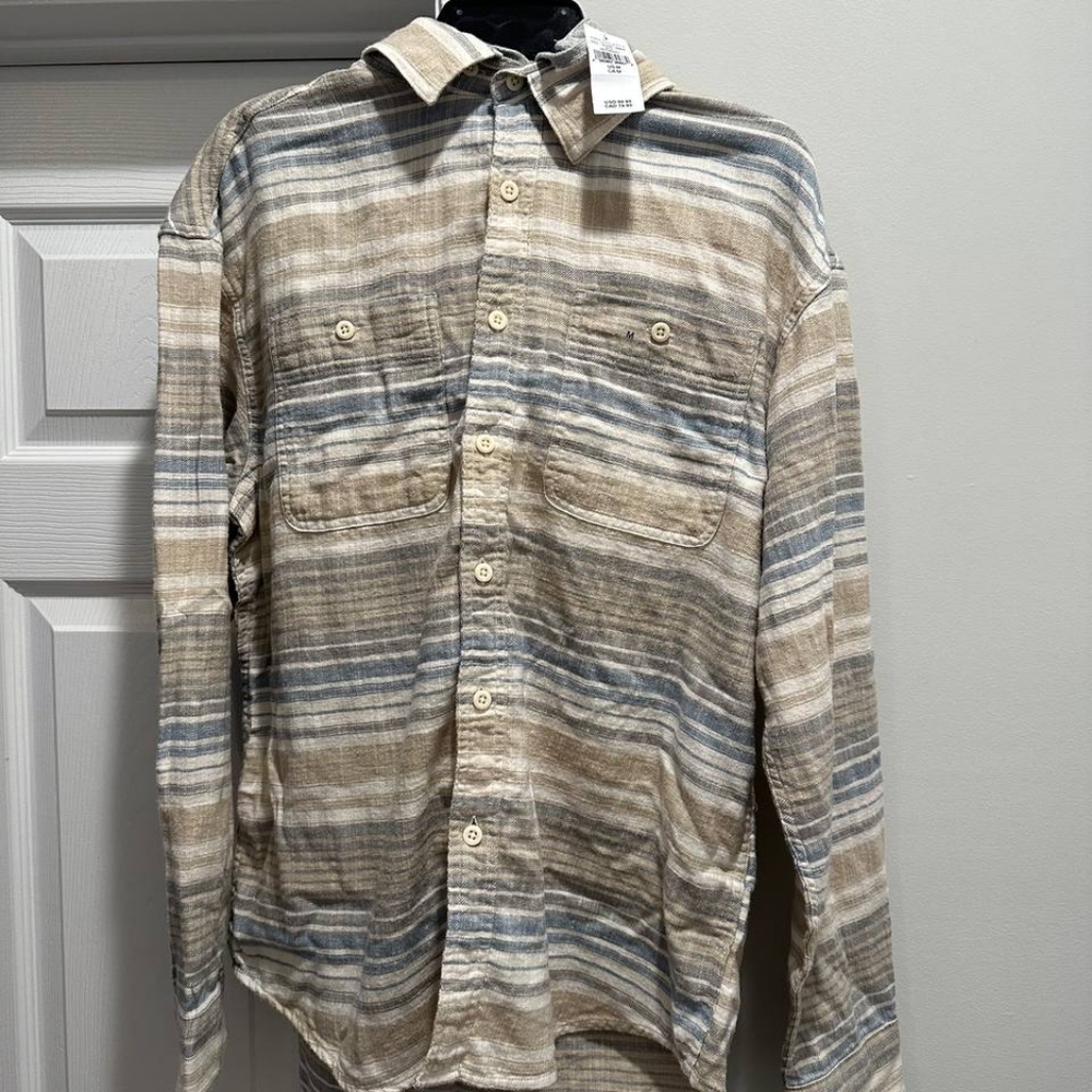 American eagle men long sleeve striped shirt hoodie button down soft